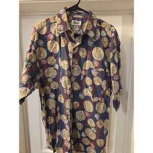 Cellini Mens Vintage Button Down Short Sleeve Large 100% Cotton